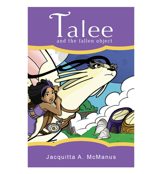 Front cover of “Talee and the Fallen Object,” a picture book about a curious Black girl who discovers adventure in her floating world.