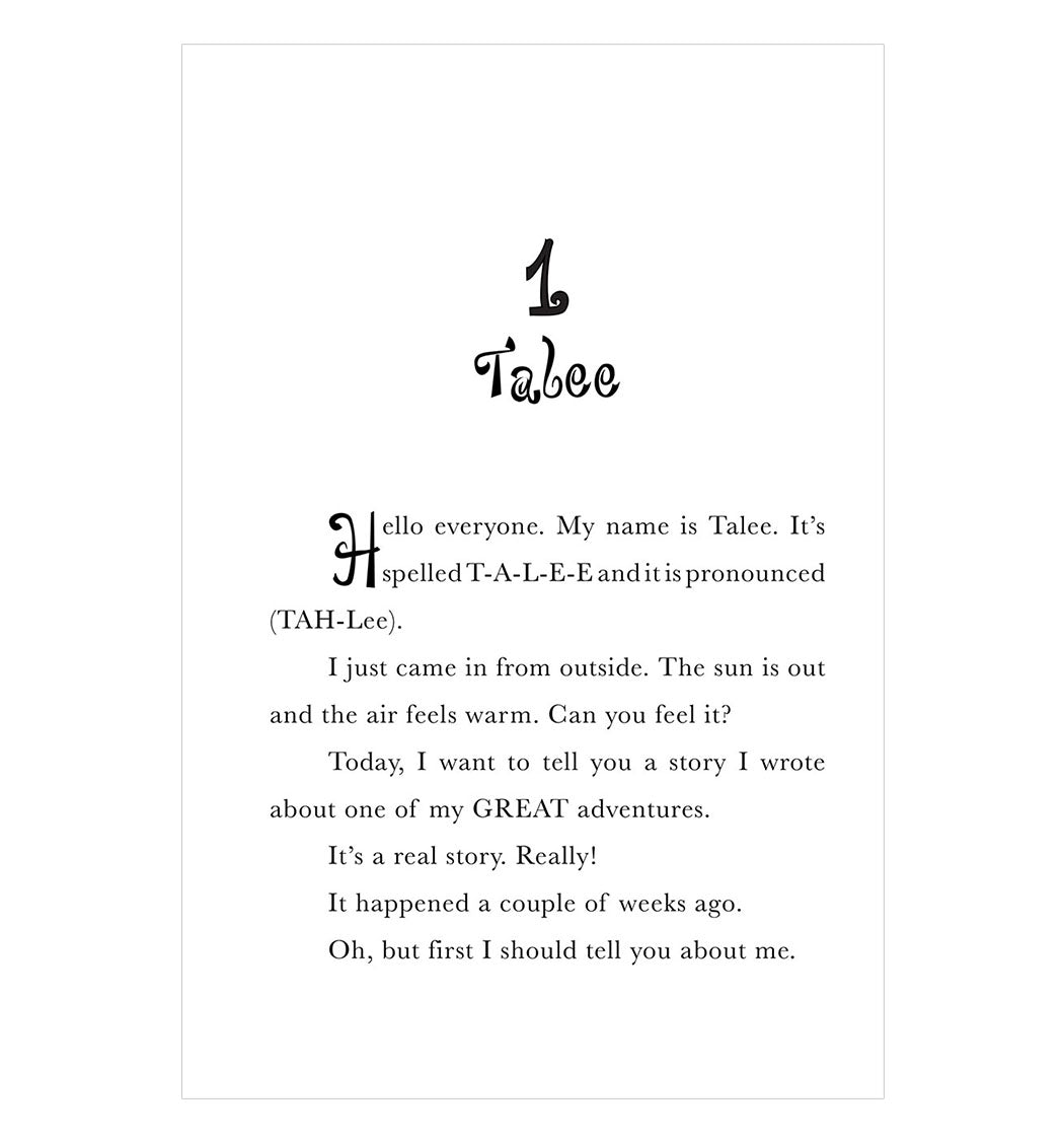 First story page of “Talee and the Fallen Object,” a early reader chapter book about a curious Black girl who discovers adventure in her floating world.