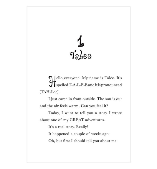 First story page of “Talee and the Fallen Object,” a early reader chapter book about a curious Black girl who discovers adventure in her floating world.