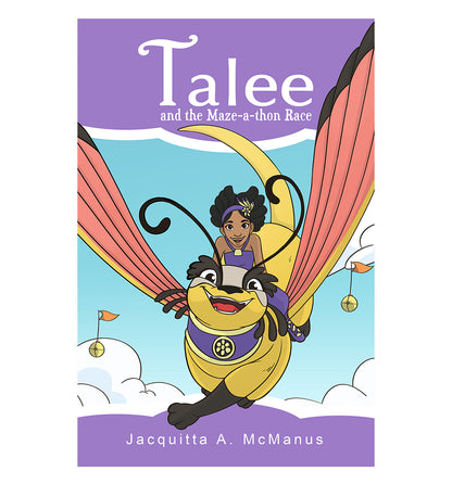 Cover of “Talee and the Maze-a-thon Race” — a fantasy chapter book about a brave Black girl racing through a magical maze with her flying friend.