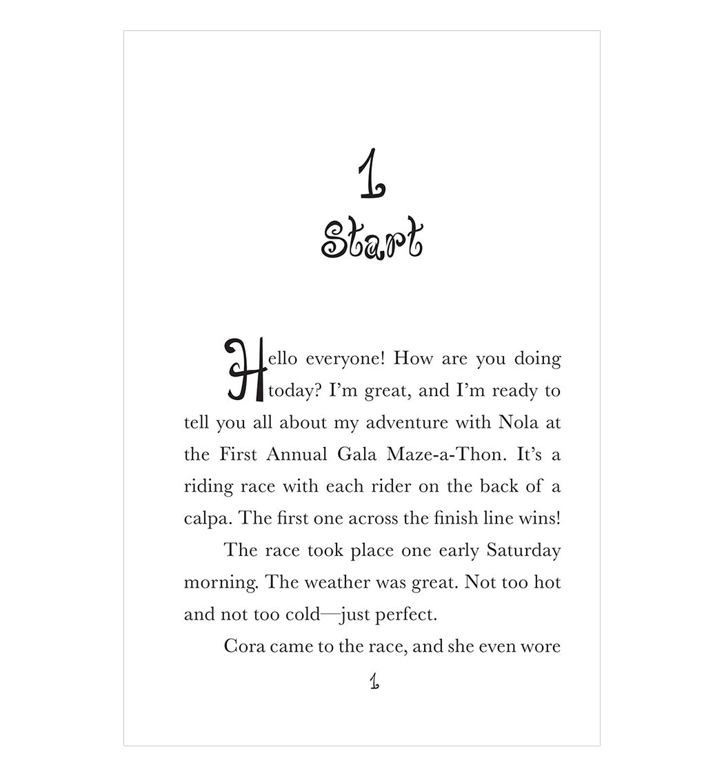Page 1 of “Talee and the Maze-a-thon Race” — a fantasy chapter book about a brave Black girl racing through a magical maze with her flying friend.